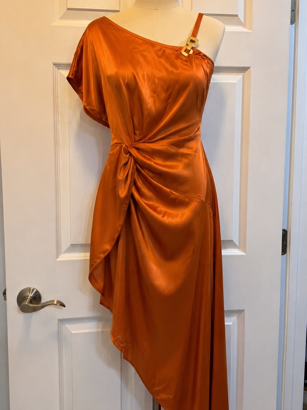 SHEIN One-Shoulder Asymmetrical Satin Dress in Orange